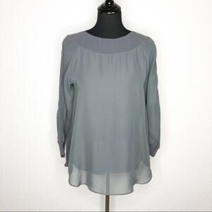 Soft Surroundings gray sheer overlay ribbed trim top size Extra Small XS